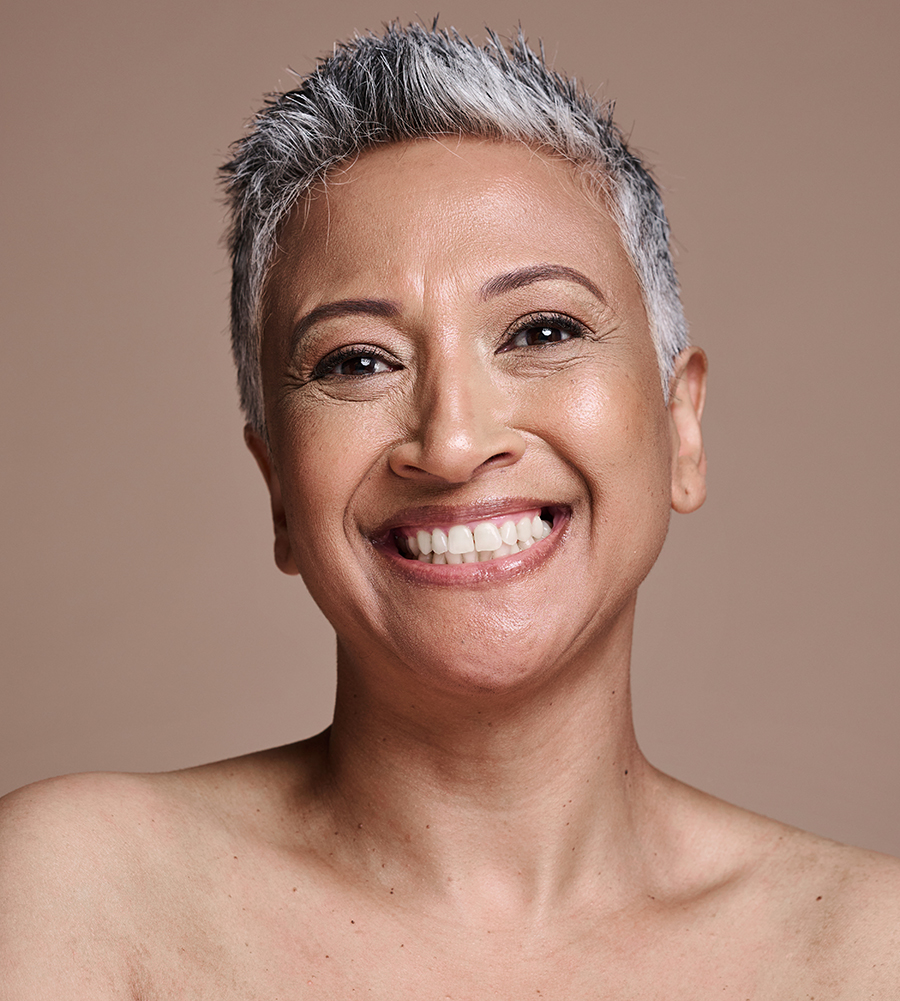 older beautiful woman with grey hair